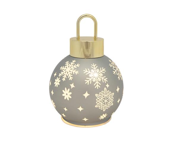 5.5" LED GLASS BALL ORNAMENT (SNOWFLAKES - SILVER)